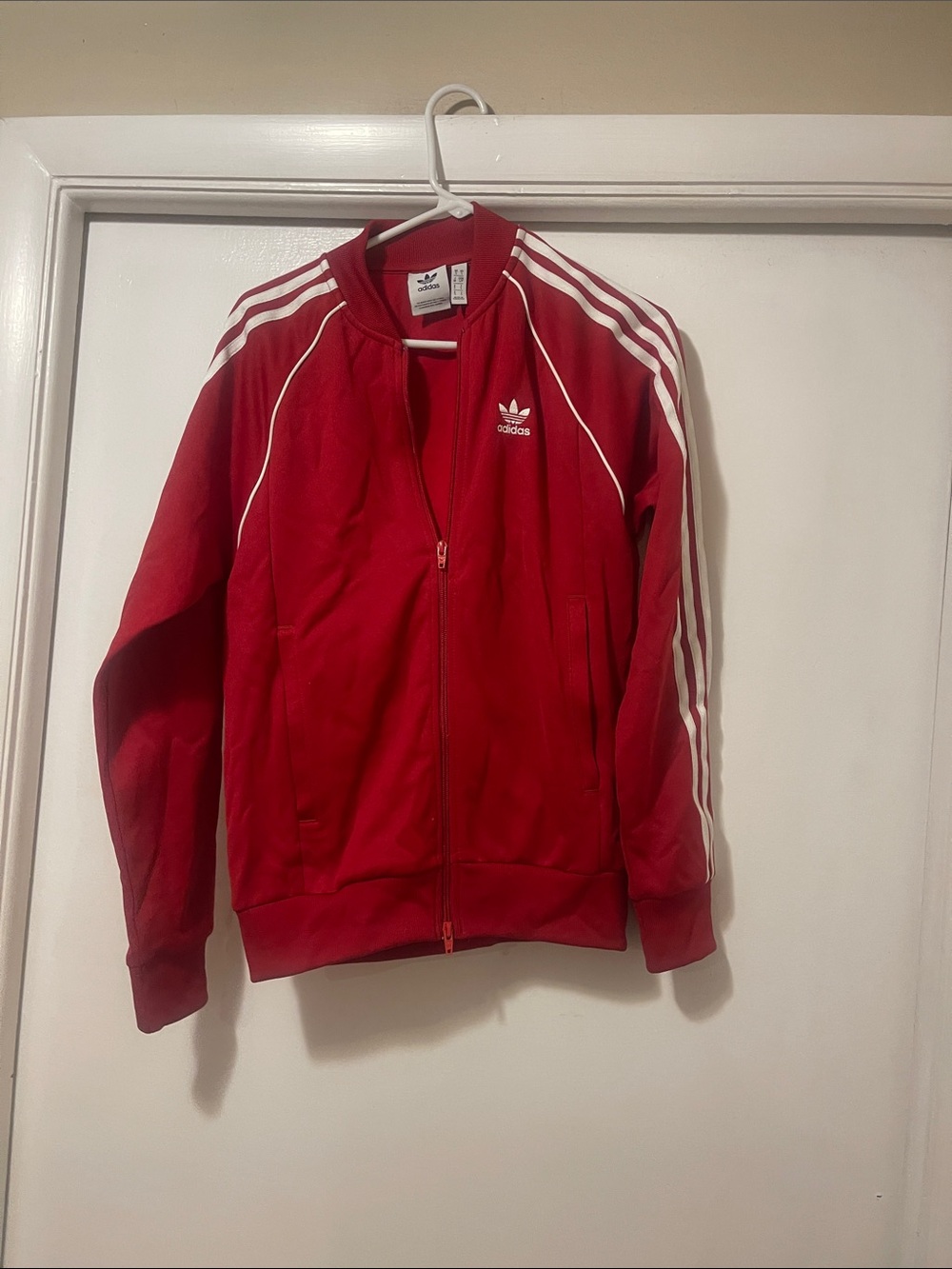 adidas Red and white Track Jacket with striped detail size small